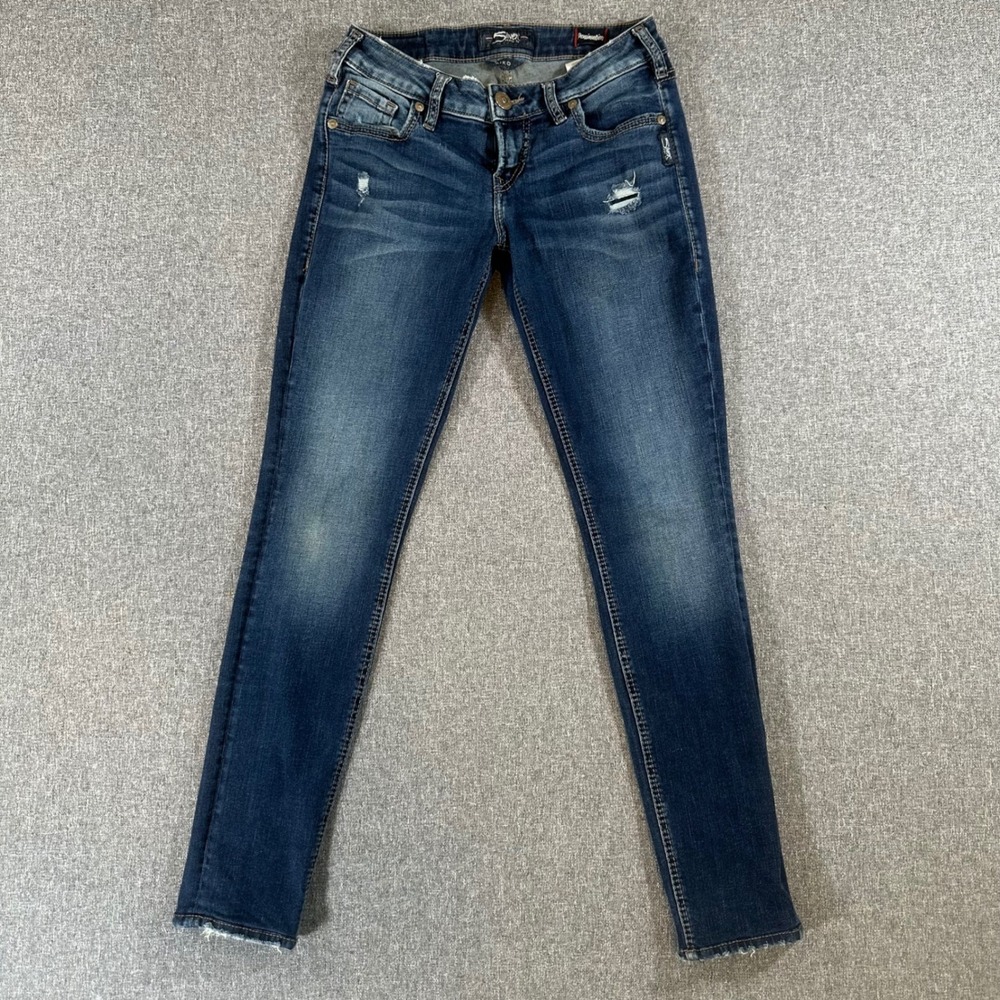 Silver Jeans Co Jeans Womens 26 Aiko Mid Skinny Blue Distressed Denim